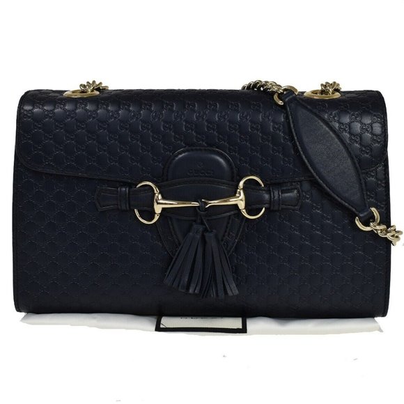 GUCCI Micro GG Guccissima Emily Chain Shoulder Bag Leather Navy Blue - Picture 1 of 14
